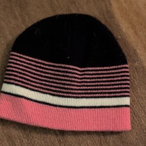 Source Unknown Black and Pink Striped Kids Beanie